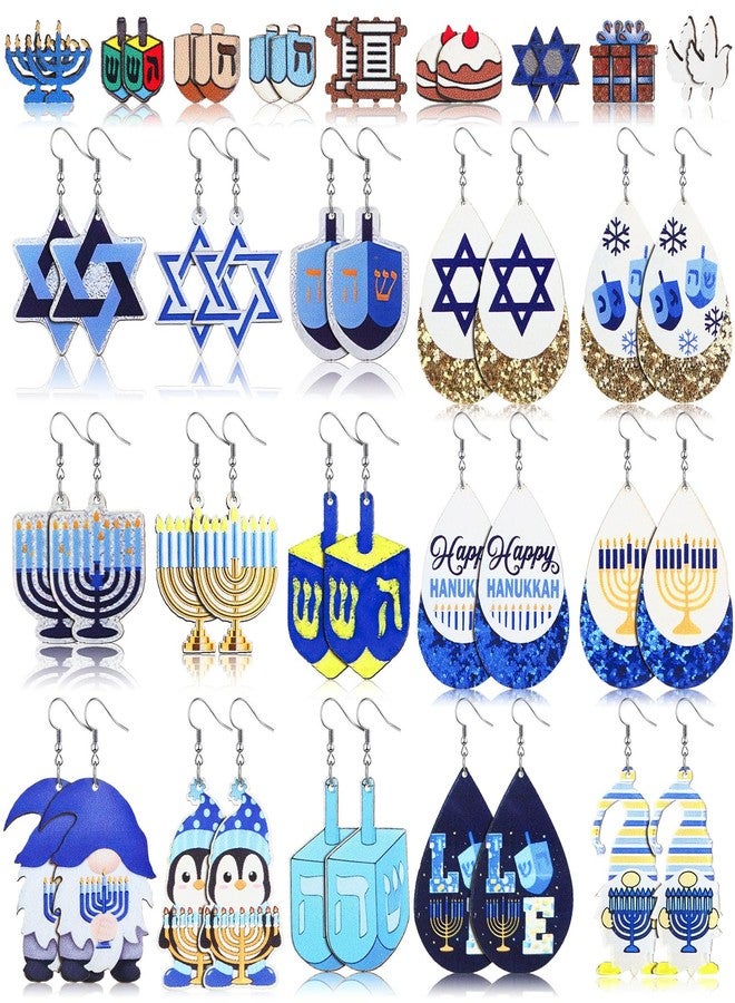 Remuuly 24 Pairs Hanukkah Wooden Dangle Earrings for Women Menorah Dreidel Hanukkah Gifts Earrings Drop Jewelry Gifts for Women Chanukah Holiday Party Supplies(Penguin) - Image 1